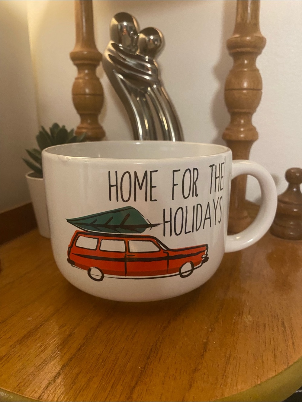 Home for the Holidays White Ceramic Mug with Red Car and Green Tree
